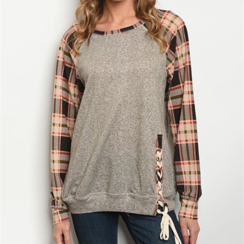 Taupe Plaid Top